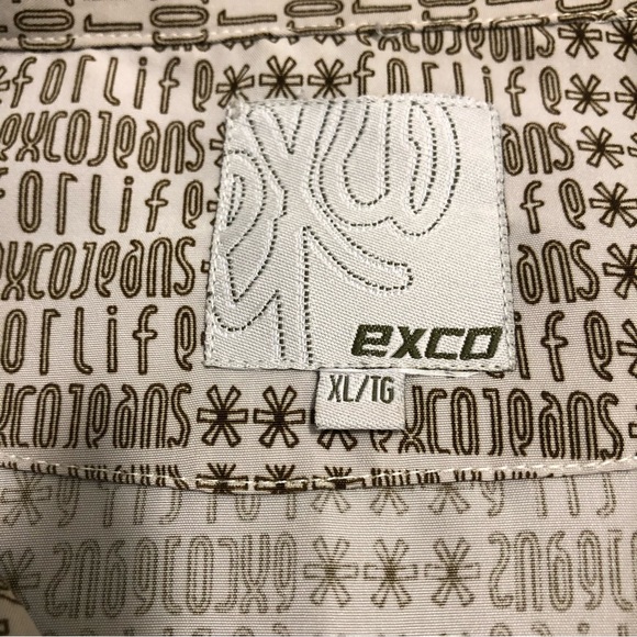 Exco Jeans for Life AOP Spell out Short sleeve top Dress shirt tan & brown XL 🤎 - Picture 6 of 11